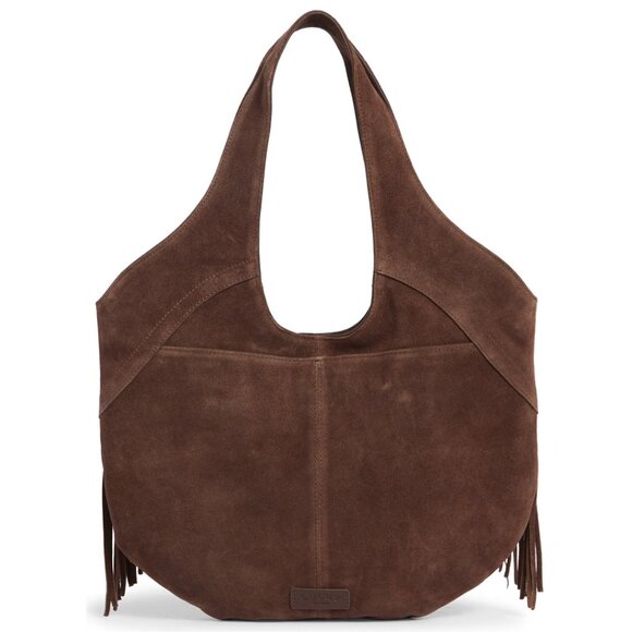NWT $228 LUCKY BRAND Nyra Fringe Suede Tote Bag in Cappuccino Brown Western Boho - Picture 3 of 6